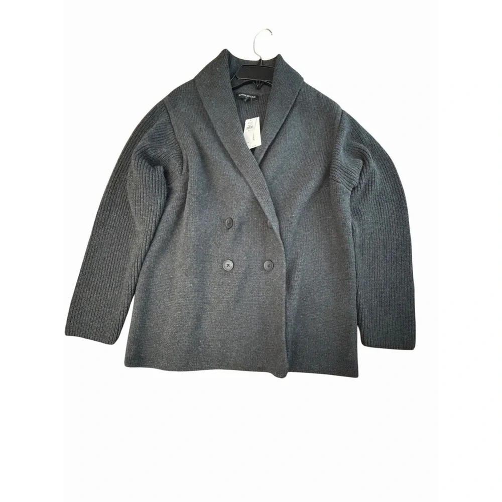 Banana Republic Sweater Blazer Mens Medium Gray Shawl Collar Double Breasted HR1